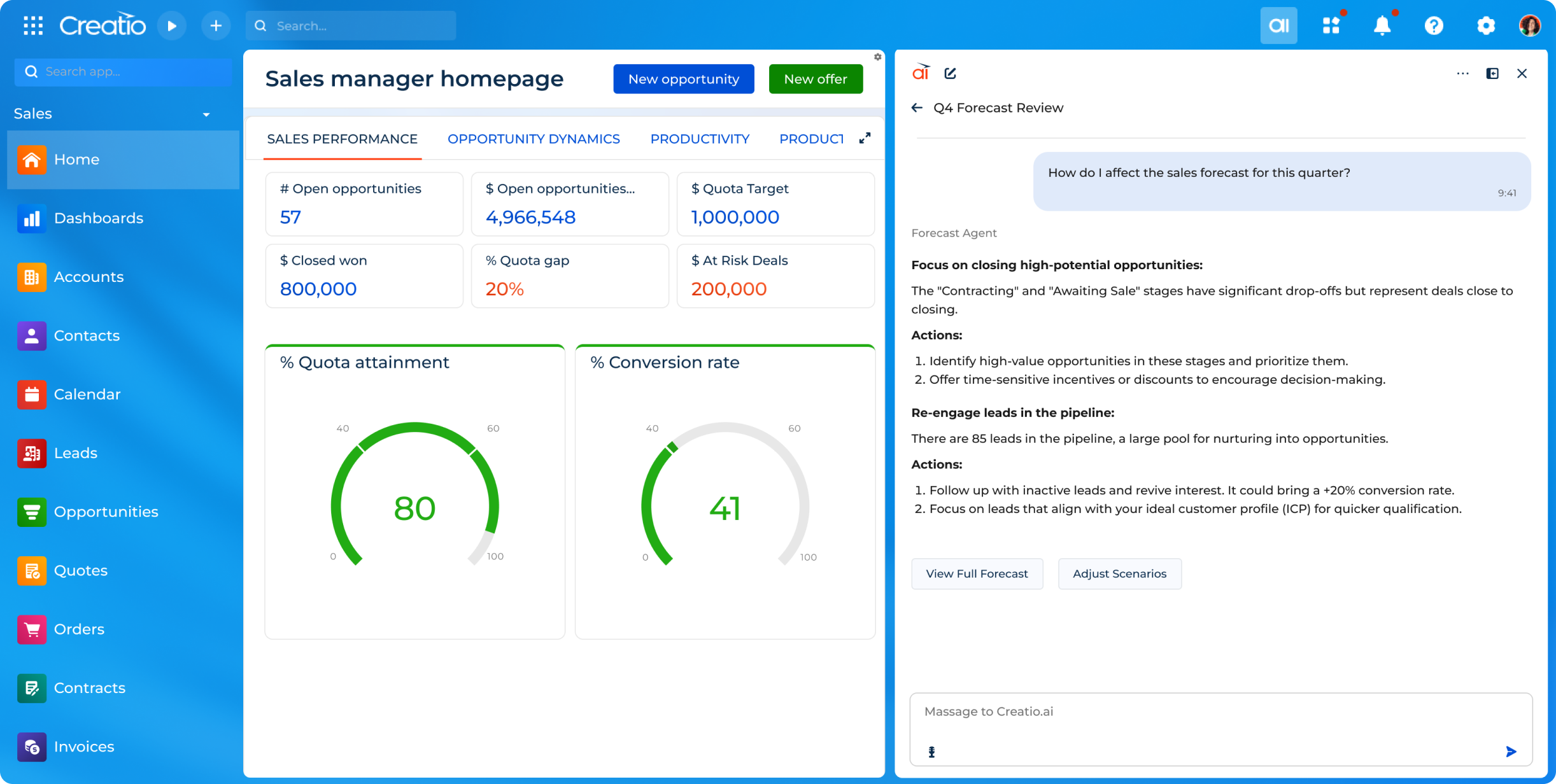screenshot of Creatio CRM